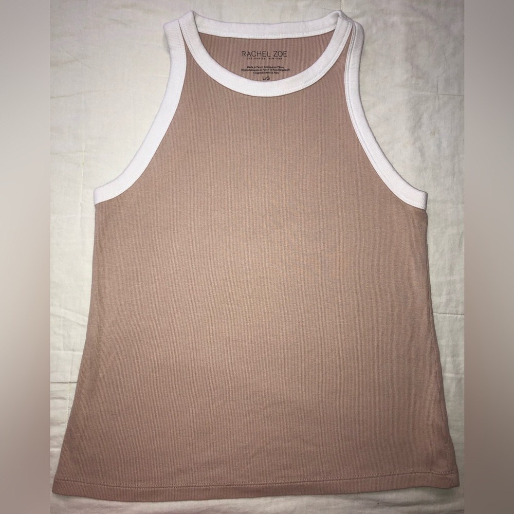 Rachel Zoe Beige and White Sleeveless Top